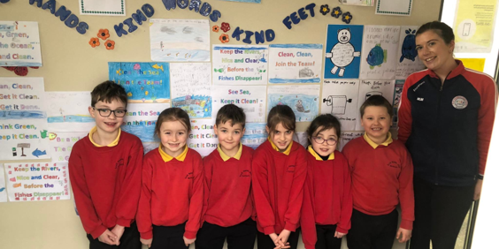 Miss Murphy the Green-schools co-ordinator with the Green-schools commitee